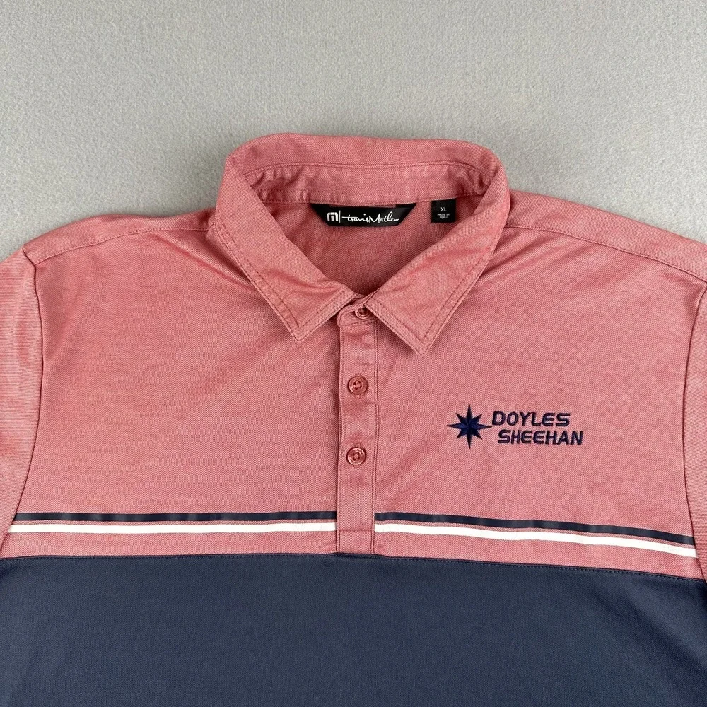 Travis Mathew Golf Polo XL Pink White Blue Stripe Performance Shirt